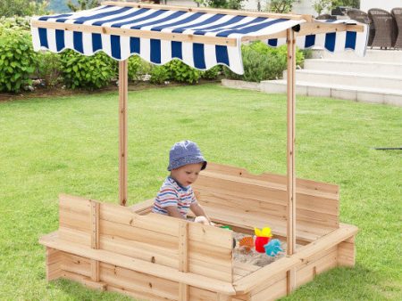 Kids Wooden Sandbox with Canopy and Bench Seats Hot on Sale