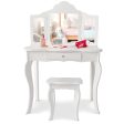 Kids Makeup Dressing Mirror Vanity Table Stool Set on Sale