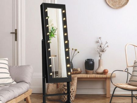 Mirrored Jewelry Cabinet Armoire Organizer w  LED lights-Black Supply