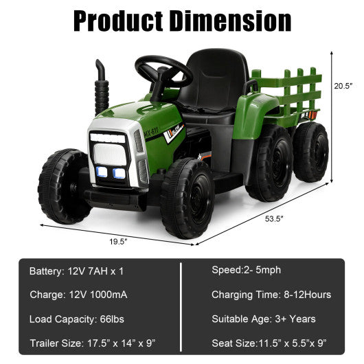 12V Ride on Tractor with 3-Gear-Shift Ground Loader for Kids 3+ Years Old-Dark Green Supply