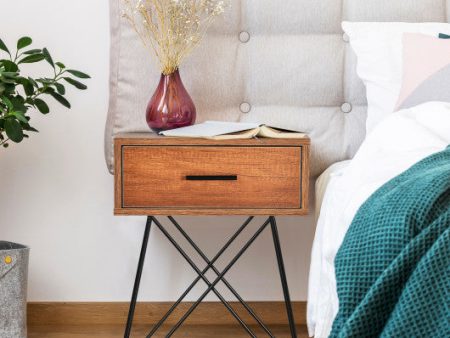 Nightstand Coffee Table Storage Display with Steel Legs and 1 Drawer Online Hot Sale