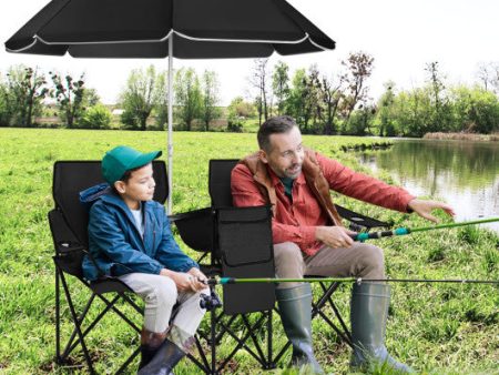 Portable Folding Picnic Double Chair With Umbrella-Black Online now