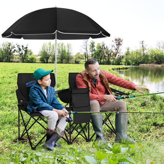 Portable Folding Picnic Double Chair With Umbrella-Black Online now