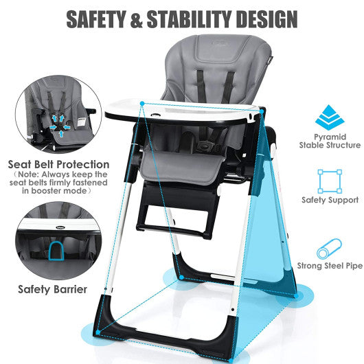 4-in-1 High Chair–Booster Seat with Adjustable Height and Recline-Gray Sale