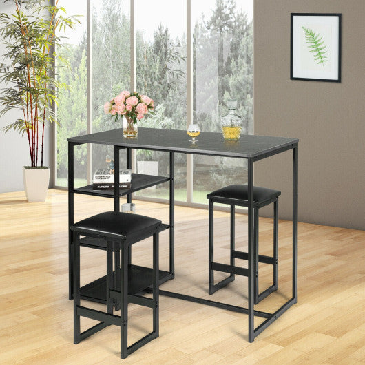 3 pcs Dining Set with Faux Marble Top Table and 2 Stools-Black Online now