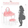 Kids Vanity Princess Makeup Dressing Table Stool Set with Mirror and Drawer-Pink Discount