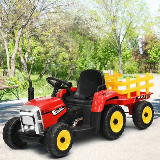 12V Ride on Tractor with 3-Gear-Shift Ground Loader for Kids 3+ Years Old-Red Hot on Sale