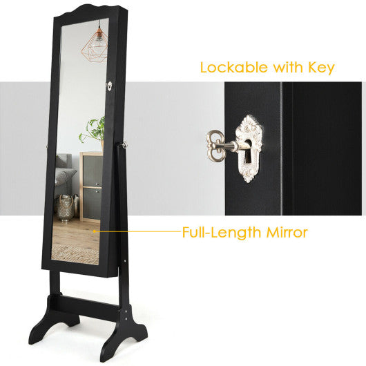 Mirrored Lockable Jewelry Cabinet Armoire Organizer Storage Box-Black on Sale