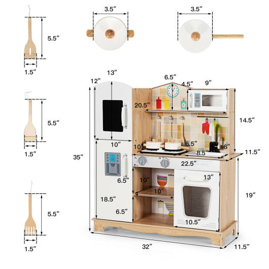 Wooden Kids Pretend Kitchen Playset Cooking Play Toy with Utensils and Sound Cheap