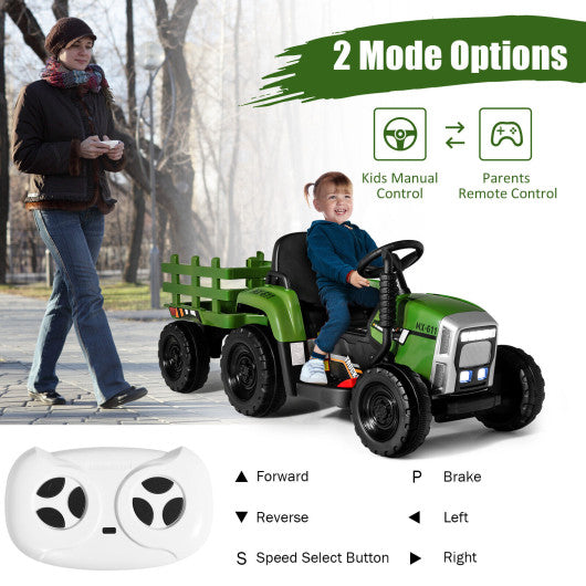 12V Ride on Tractor with 3-Gear-Shift Ground Loader for Kids 3+ Years Old-Dark Green Supply