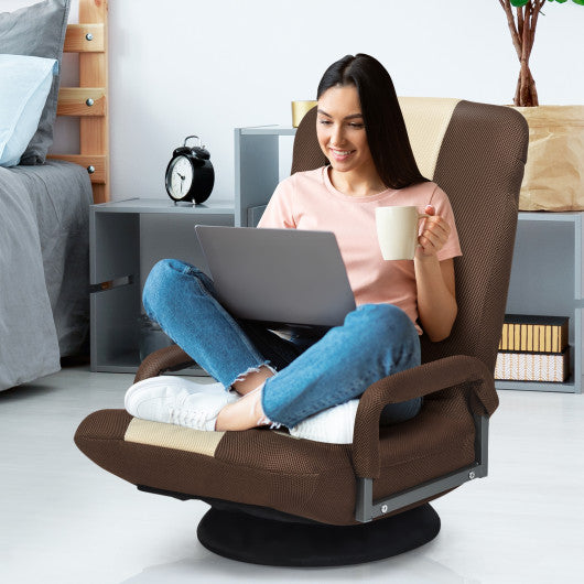 360-Degree Swivel Gaming Floor Chair with Foldable Adjustable Backrest-Brown For Cheap