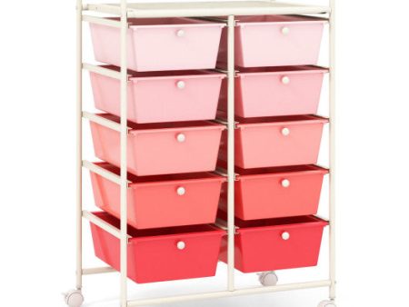 10-Drawer Rolling Storage Cart-Pink Online Hot Sale