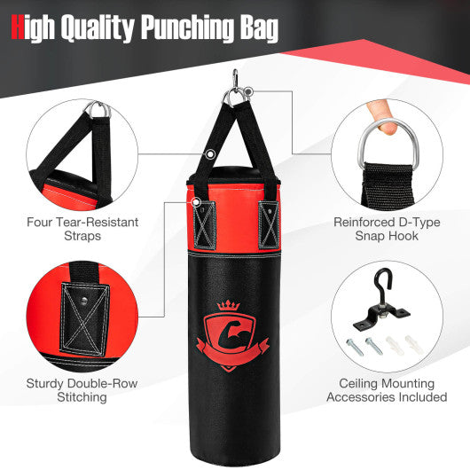 11 Pounds Kids Hanging Punching Bag Set with Punching Gloves-Black on Sale