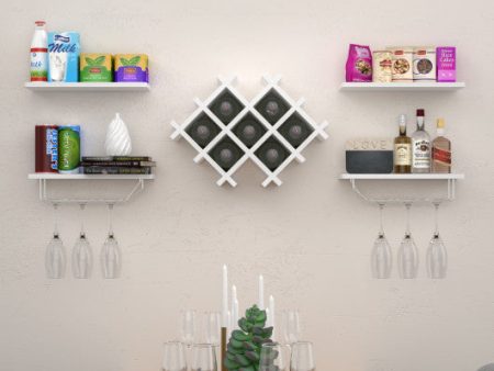 Set of 5 Wall Mount Wine Rack Set w  Storage Shelves-White Discount