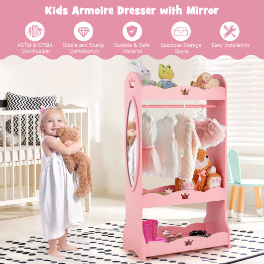 Kids Pretend Costume Closet with Mirror-Pink Online now