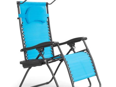 Folding Recliner Lounge Chair with Shade Canopy Cup Holder-Blue Hot on Sale