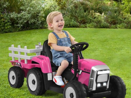 12V Ride on Tractor with 3-Gear-Shift Ground Loader for Kids 3+ Years Old-Pink For Discount