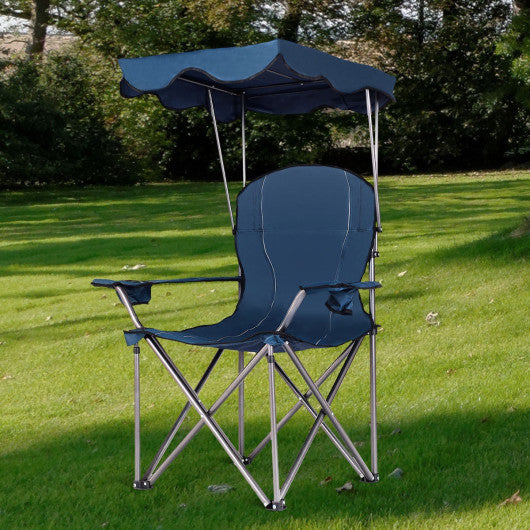 Portable Folding Beach Canopy Chair with Cup Holders-Blue For Discount