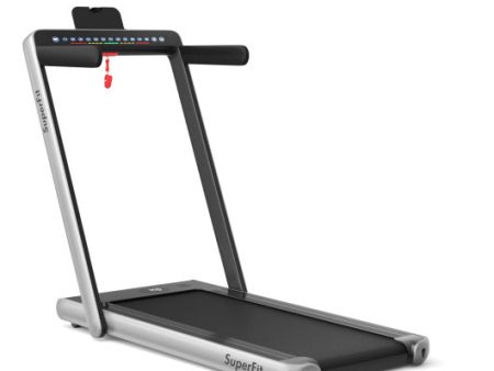 2-in-1 Electric Motorized Health and Fitness Folding Treadmill with Dual Display-Silver Supply