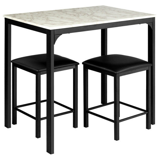 3 Piece Counter Height Dining Set Faux Marble Table-White Cheap