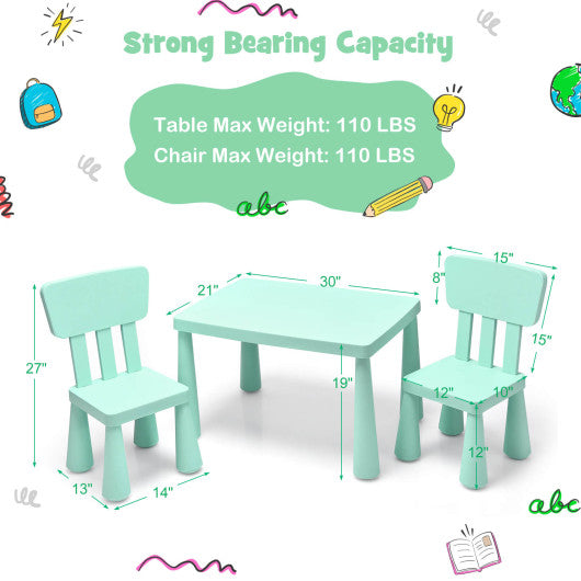 3 Pieces Toddler Multi Activity Play Dining Study Kids Table and Chair Set-Green Online Hot Sale