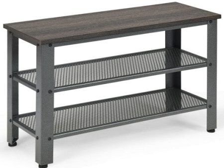 3-Tier Shoe Rack Industrial Shoe Bench with Storage Shelves-Black Online now