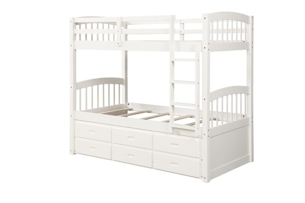 White Twin Over Twin Bunk Bed with Trundle and Drawers Online