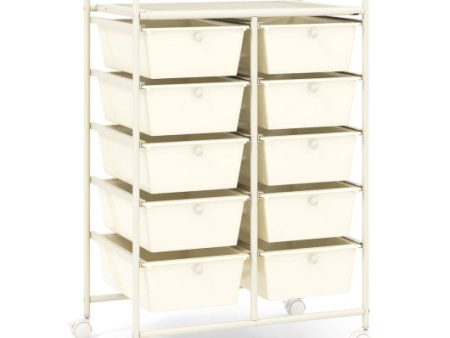 10-Drawer Rolling Storage Cart-White Fashion