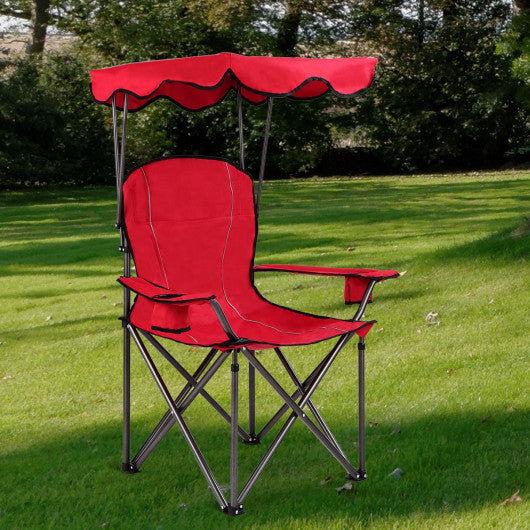 Portable Folding Beach Canopy Chair with Cup Holders-Red For Sale