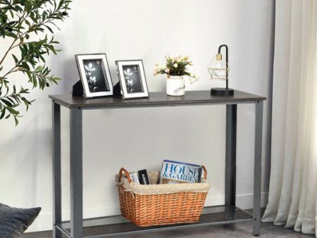 Metal Frame Wood  Console Sofa Table with Storage Shelf-Sliver For Sale