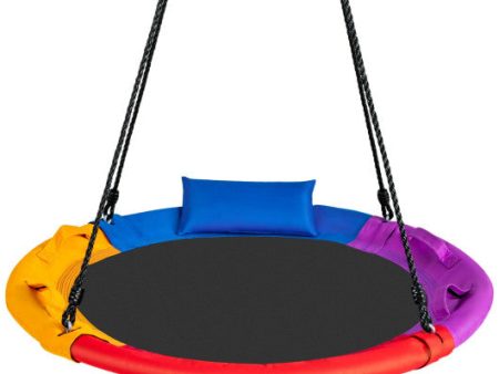 40 inch Saucer Tree Outdoor Round Platform Swing with Pillow and Handle-Multicolor For Cheap