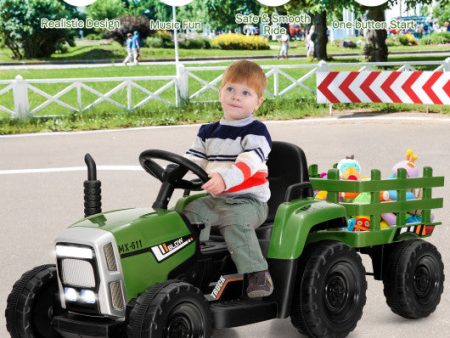 12V Ride on Tractor with 3-Gear-Shift Ground Loader for Kids 3+ Years Old-Dark Green Supply