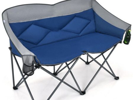 Folding Camping Chair with Bags and Padded Backrest-Blue Cheap