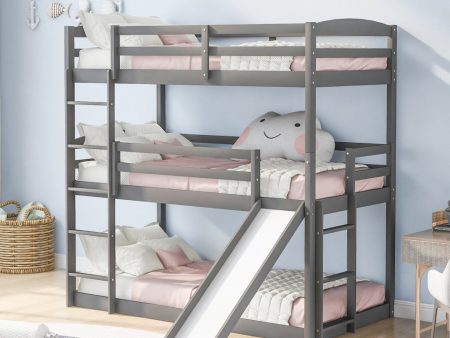 Gray Triple Bunk Twin Sized Bed with Slide Hot on Sale