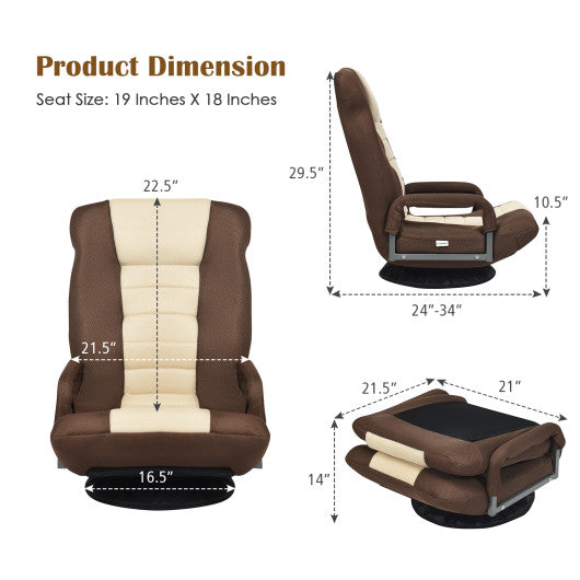 360-Degree Swivel Gaming Floor Chair with Foldable Adjustable Backrest-Brown For Cheap