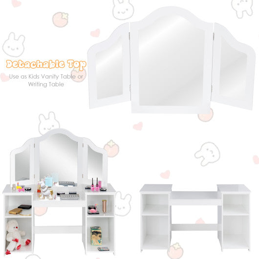 Kids Tri Folding Mirror Makeup Dressing Vanity Table Set-White Online