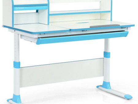 Adjustable Height Study Desk with Drawer and Tilted Desktop for School and Home-Blue Cheap