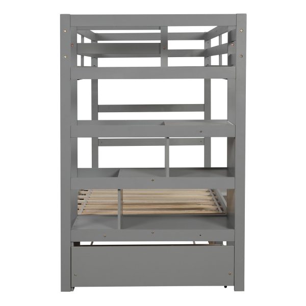 Gray Twin Over Twin Contemporary Bunk Bed With Stairs Discount