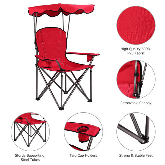 Portable Folding Beach Canopy Chair with Cup Holders-Red For Sale