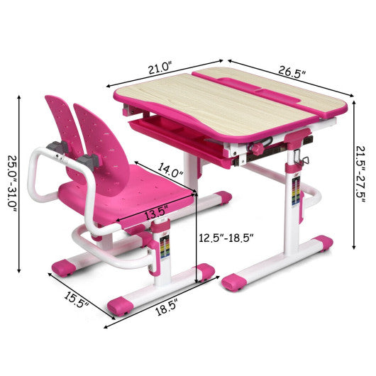 Height Adjustable Kids Study Desk and Chair Set-Pink For Cheap