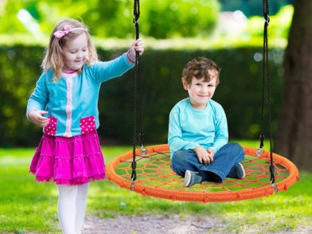 40 Inch Spider Web Tree Swing Kids Outdoor Play Set with Adjustable Ropes-Orange Online now