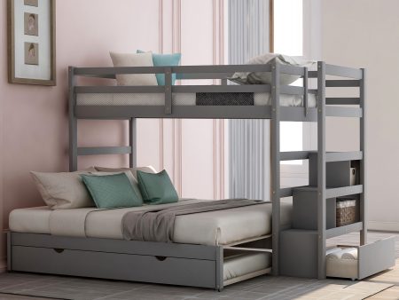 Gray Twin Over Twin Contemporary Bunk Bed With Stairs Discount