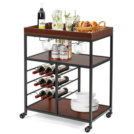 3 Tiers Storage Bar Serving Cart with Wine Rack Online now