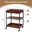 3 Tiers Kitchen Island Serving Bar Cart with Glasses Holder and Wine Bottle Rack Discount