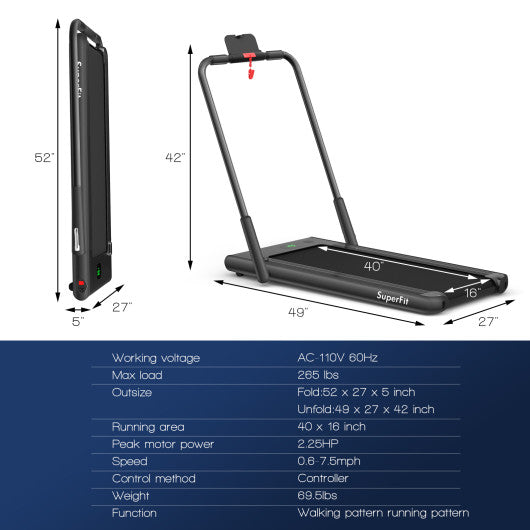 2-in-1 Folding Treadmill with Remote Control and LED Display-Black Online Hot Sale