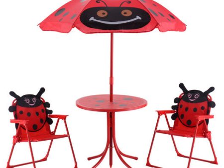 Kids Patio Folding Table and Chairs Set Beetle with Umbrella Online now