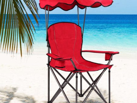 Portable Folding Beach Canopy Chair with Cup Holders-Red For Sale