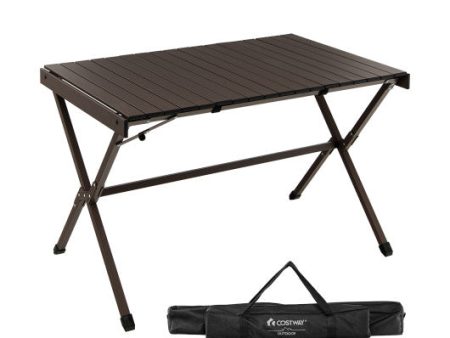 4-6 Person Portable Aluminum Camping Table with Carrying Bag-Brown Online Hot Sale