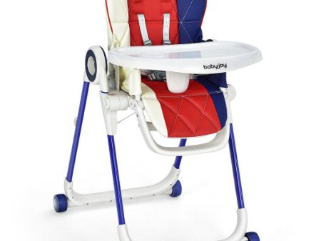 Baby High Chair Foldable Feeding Chair with 4 Lockable Wheels-Red Discount