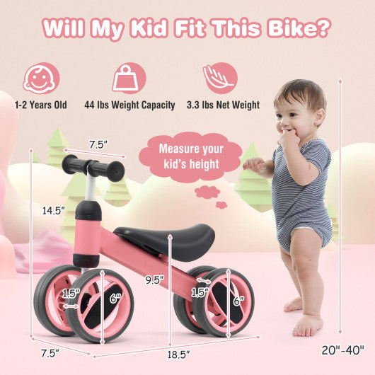 4 Wheels Baby Balance Bike Toy-Pink Online now